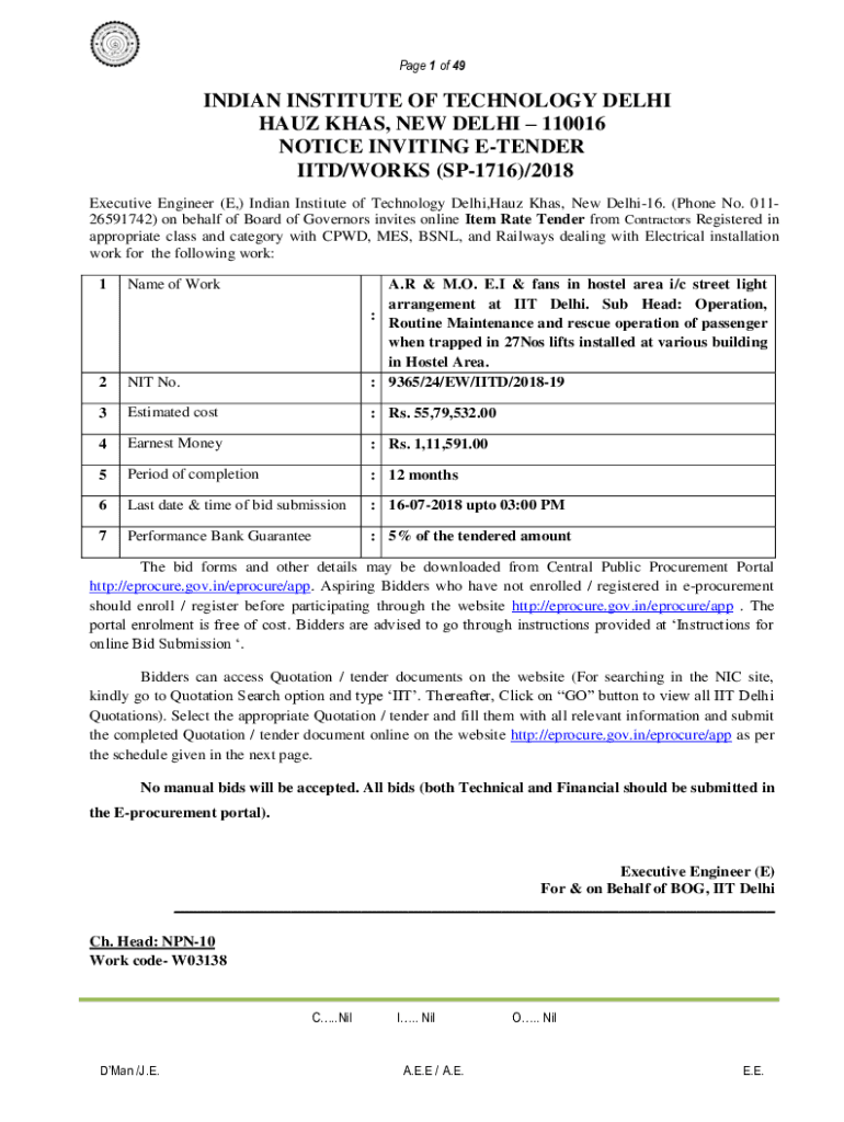 Fillable Online Housekeeping Services at Iit Delhi Tender, Delhi (NCT
