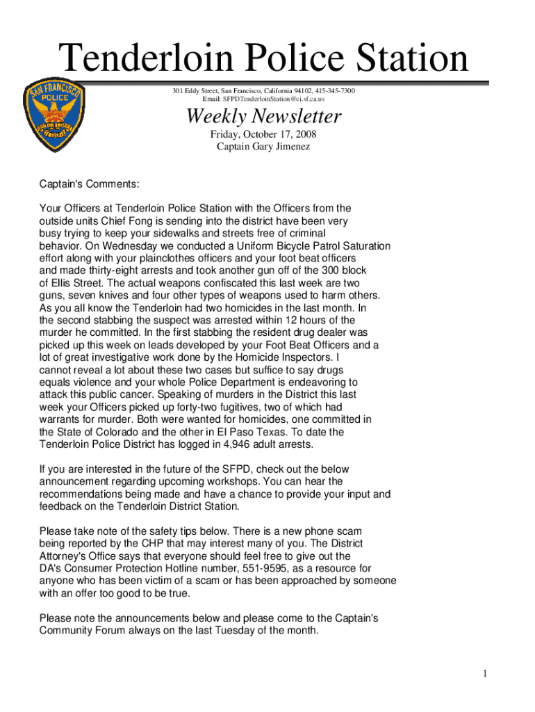 Fillable Online Tenderloin Station San Francisco Police Department