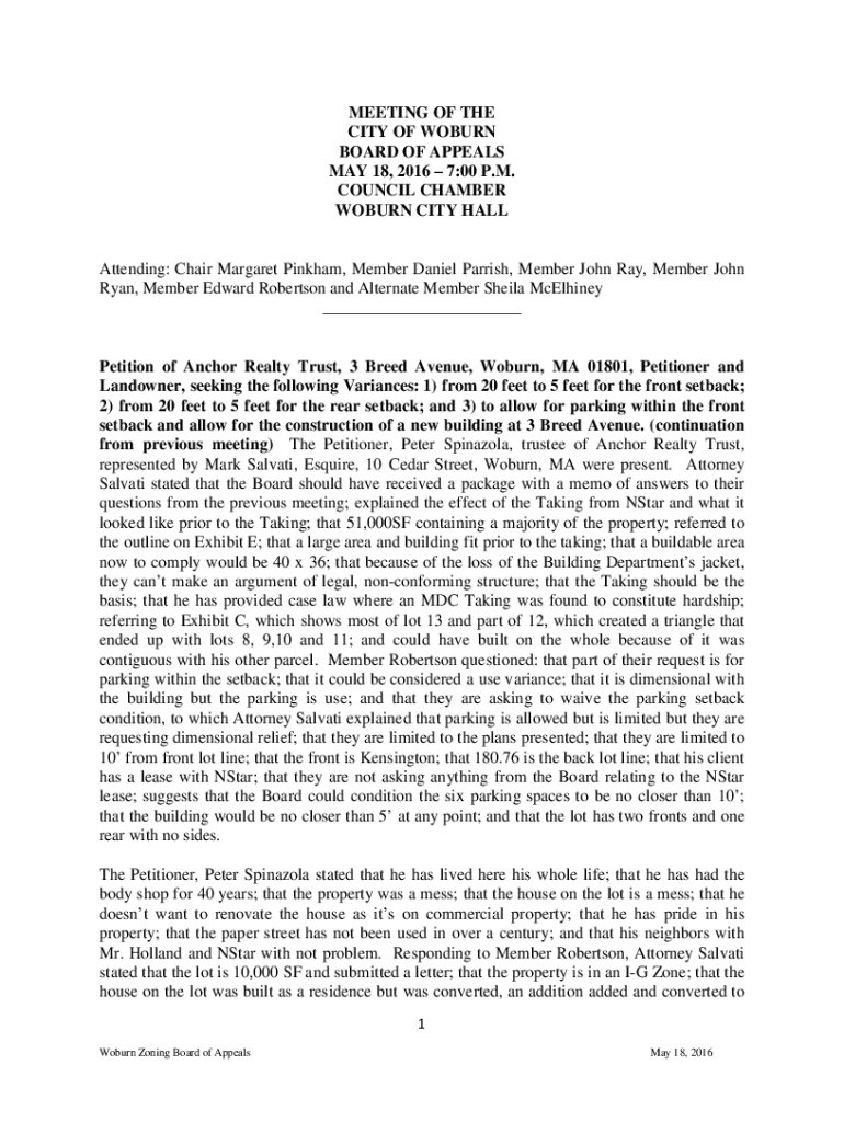 Fillable Online Zoning Board of Appeals Woburn Fax Email Print