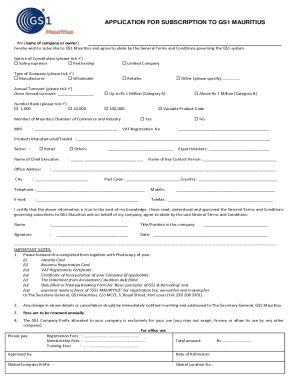 APPLICATION FOR SUBSCRIBERS OF EAN MAURITIUS