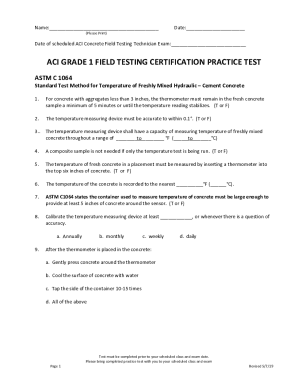 Fillable Online ACI Concrete Certification Practice Test Prep (Field Testing) Fax Email Print ...