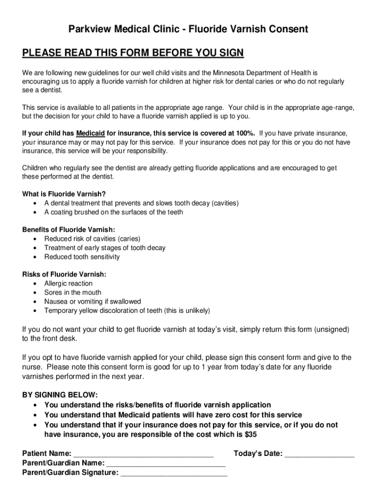 Fillable Online Fluoride Varnish Consent PLEASE READ THIS FORM Fax