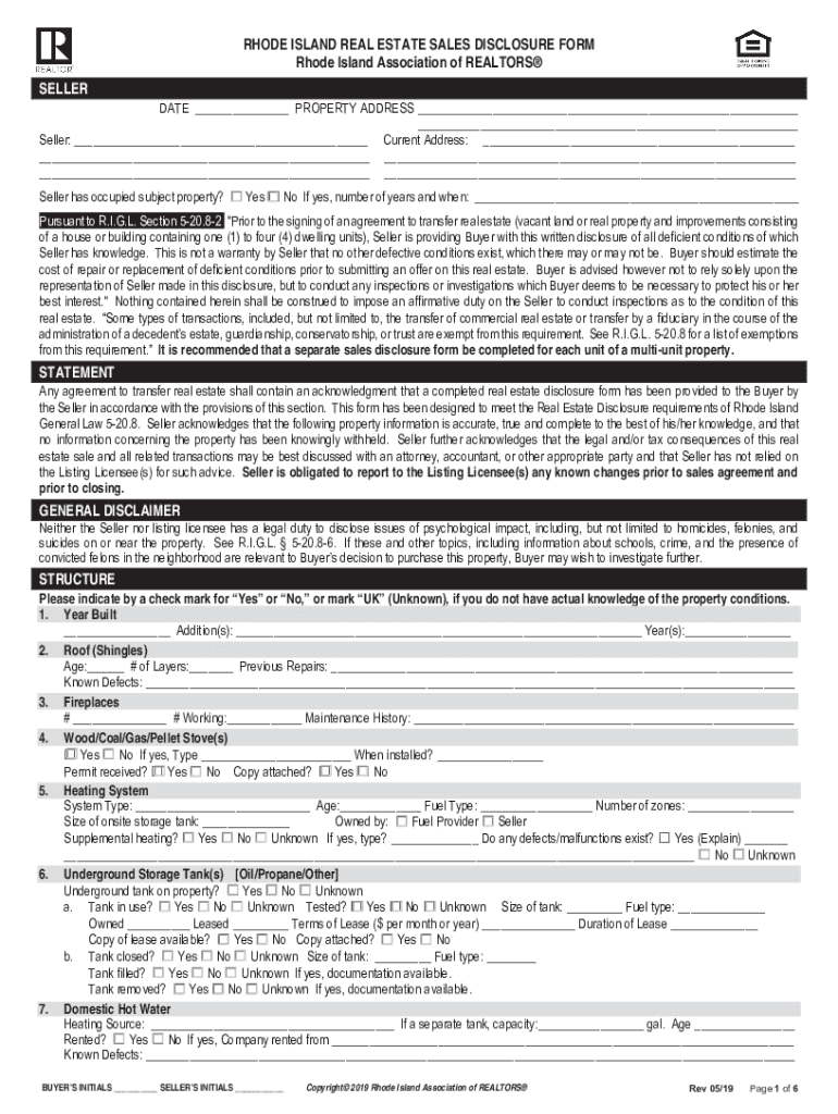 Fillable Online Rhode Island Real Estate Sales Disclosure Form Fax