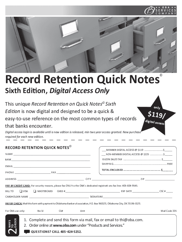 Fillable Online BankRecordRetentionQuickNotes6thEditionSample