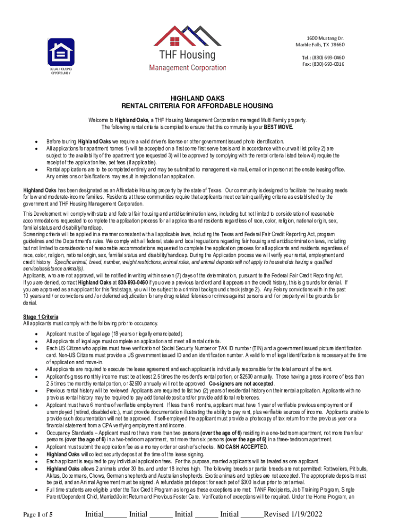 Fillable Online Highland Oaks Apartments Marble Falls Low