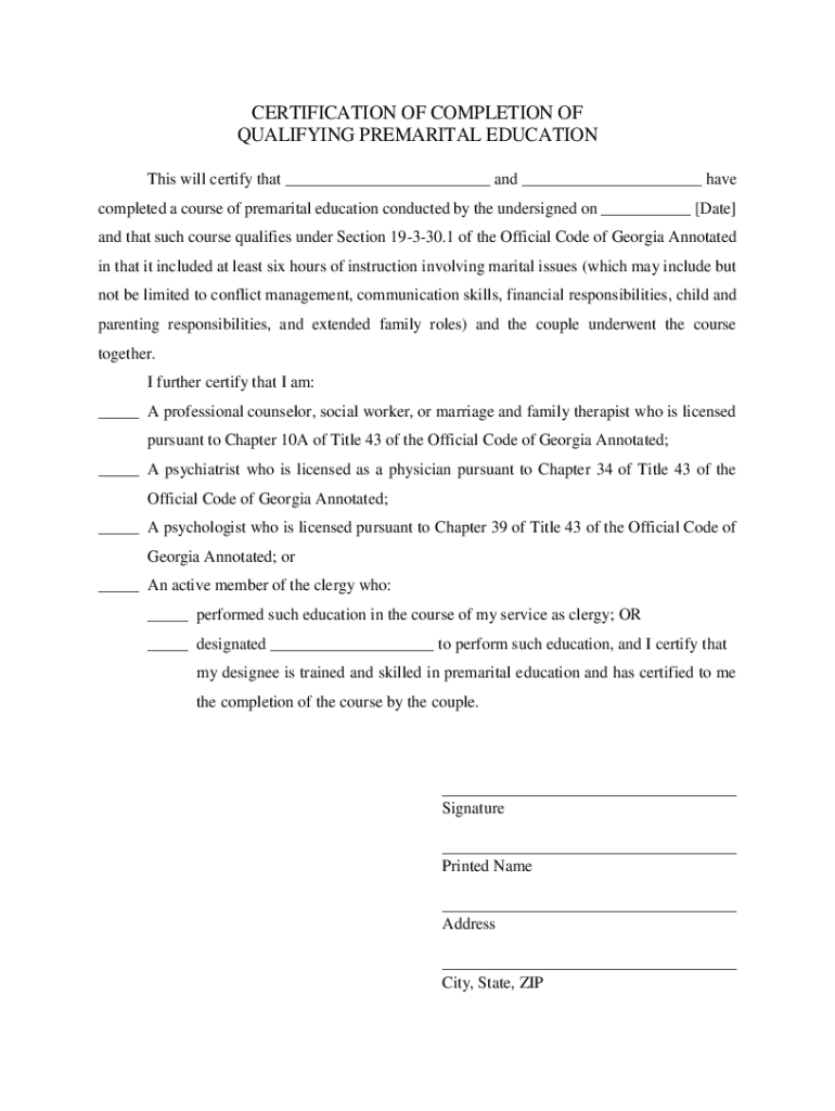 Fillable Online Sample Statement of Premarital Education - Dakota