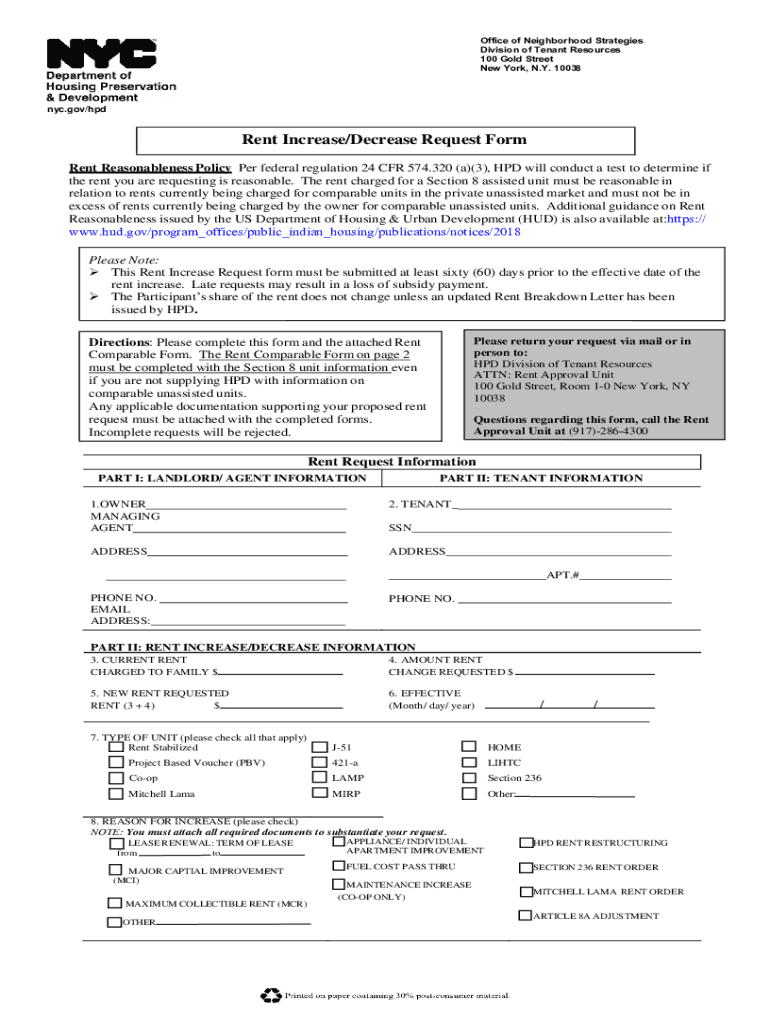 Hpd Rent Increase Form - Fill Online, Printable, Fillable, Blank Preview on Page 1