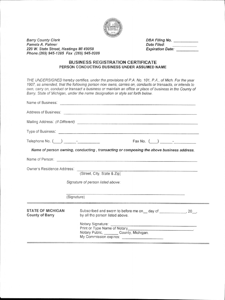 michigan dba certificate Preview on Page 1