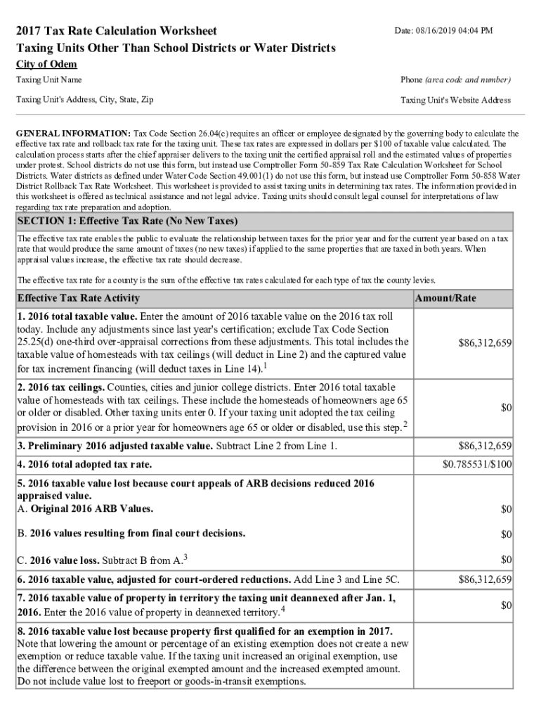 Fillable Online 2015 Effective Tax Rate Worksheet San Patricio County Fax Email Print
