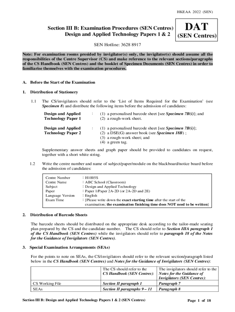 Fillable Online Section III B: Examination Procedures Information and ...