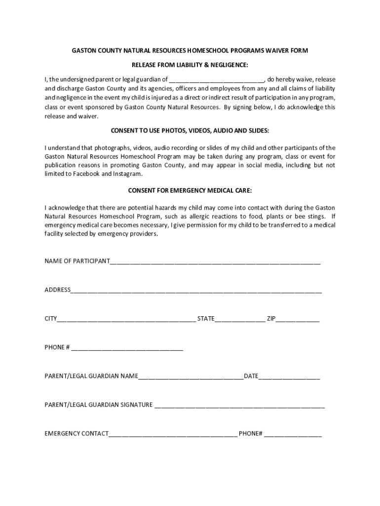 Fillable Online gaston county natural resources homeschool programs