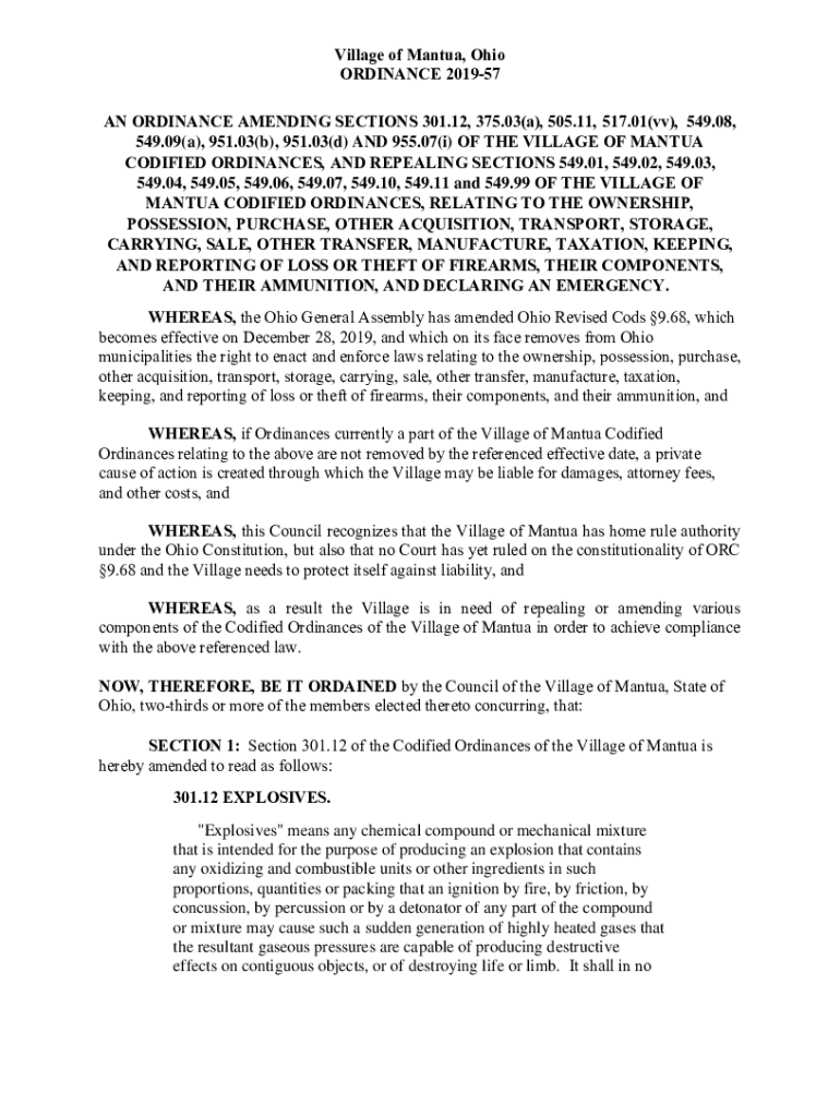 Fillable Online CODIFIED ORDINANCES OF MANTUA OHIO Fax Email Print