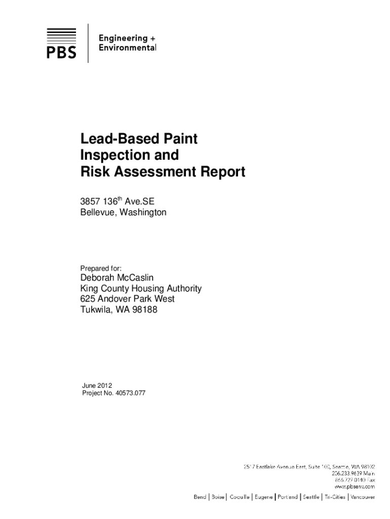Fillable Online LeadBased Paint Risk Assessment / Inspection Report