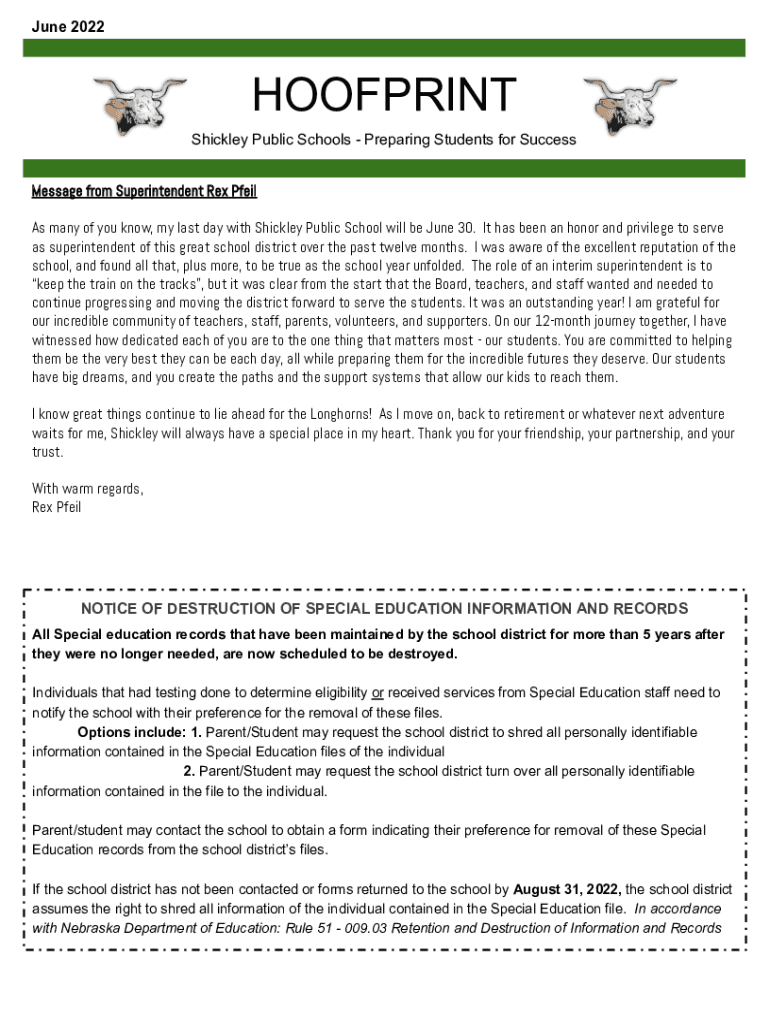 Fillable Online June Hoofprint Shickley Public School Fax Email Print pdfFiller