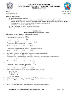 Fillable Online INDIAN SCHOOL DARSAIT HALF YEARLY EXAMINATION Fax