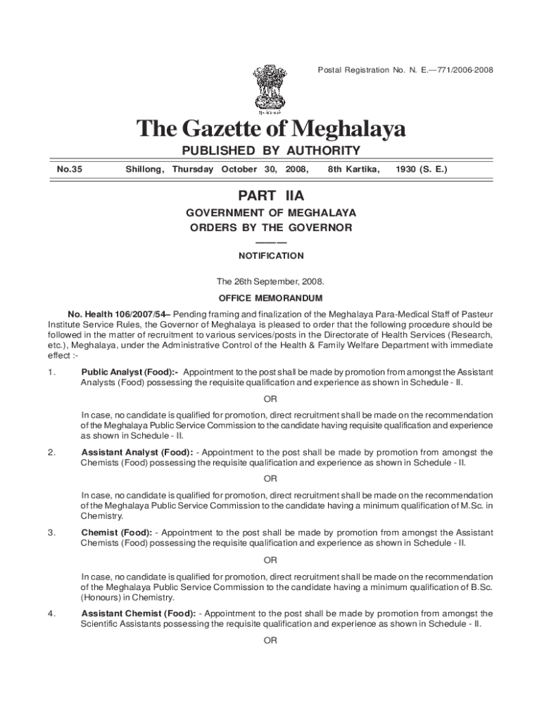 Fillable Online megpns gov The Gazette of Meghalaya Printing and