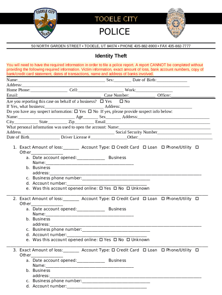 Tooele City Police Department Victim Services Doc Template pdfFiller