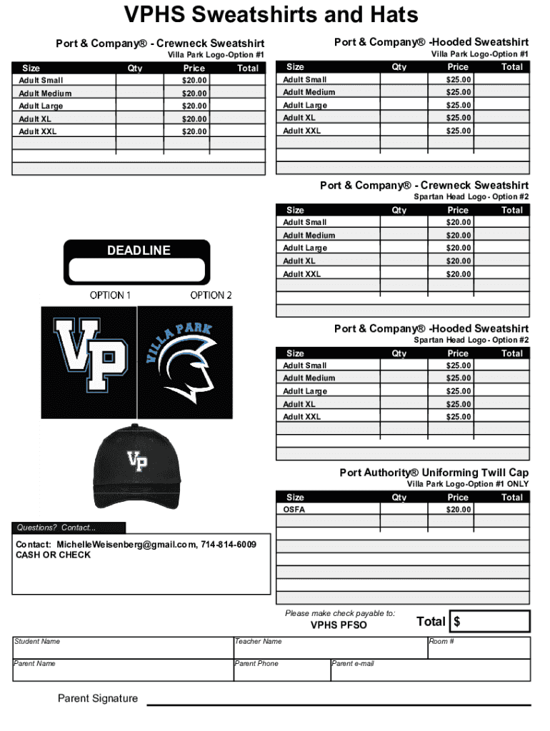 Fillable Online SpiritWear Order Form Maker.fp5 Villa Park High