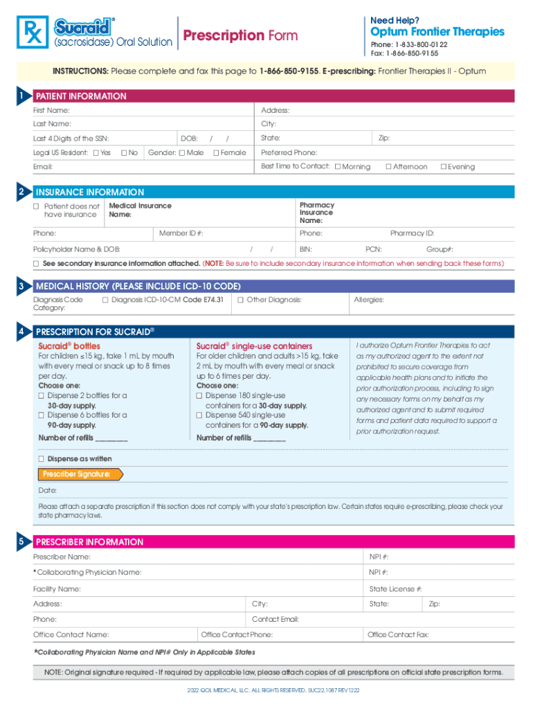 Fillable Online Enrollment Forms Optum Frontier Therapies Fax Email