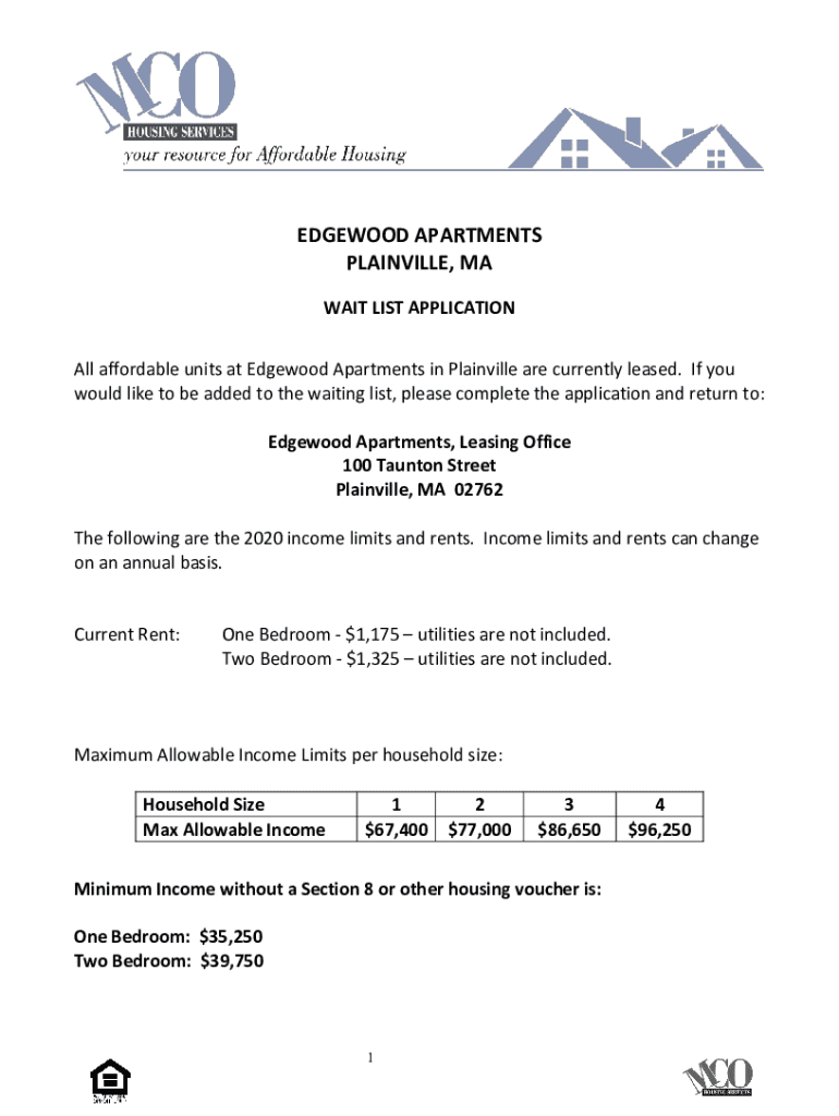 Fillable Online Edgewood Apartments Plainville, MA MCO Housing