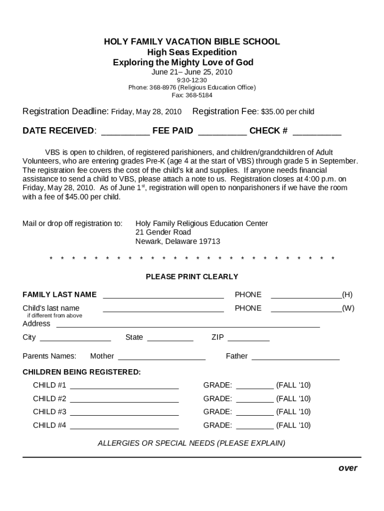 Vacation Bible School Holy Nativity Lutheran Church Doc Template