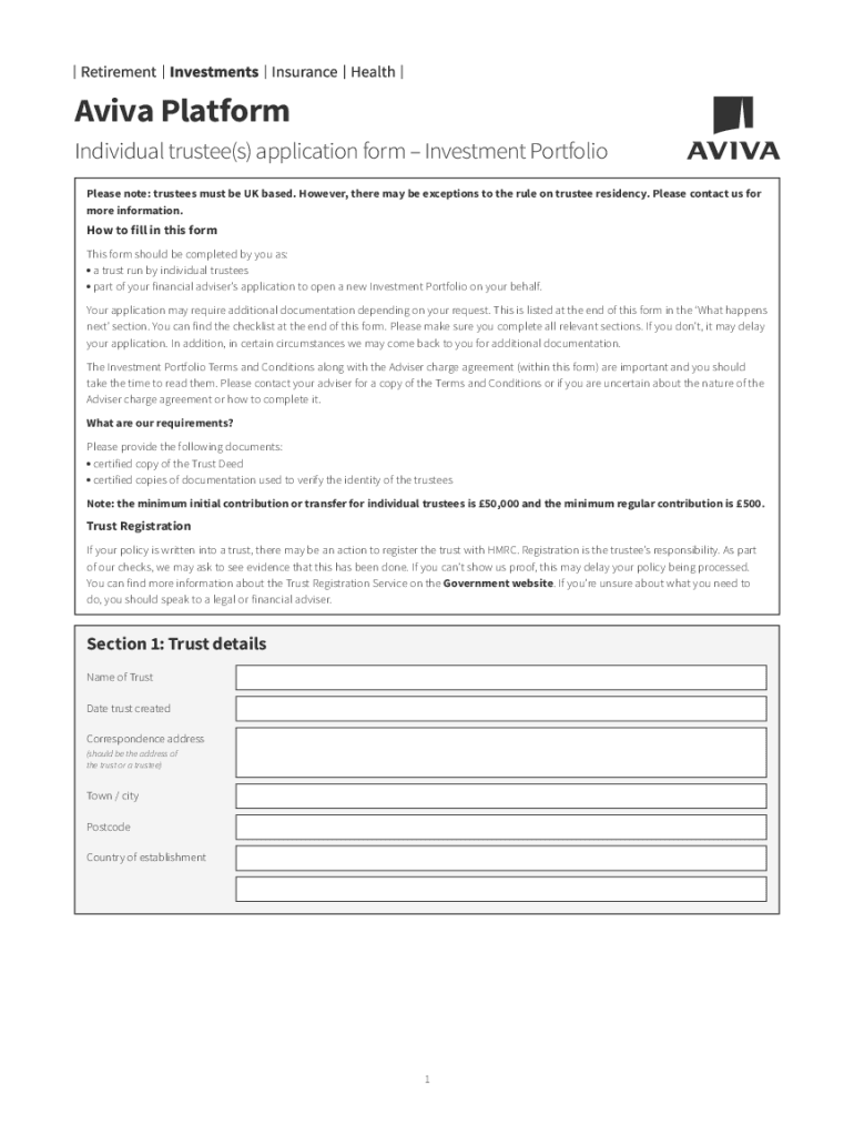 Fillable Online Aviva Platform Individual Trustee s Application Form Fax Email Print PdfFiller Fillable Online Aviva Platform Individual Trustee s Application Form Fax Email Print PdfFiller