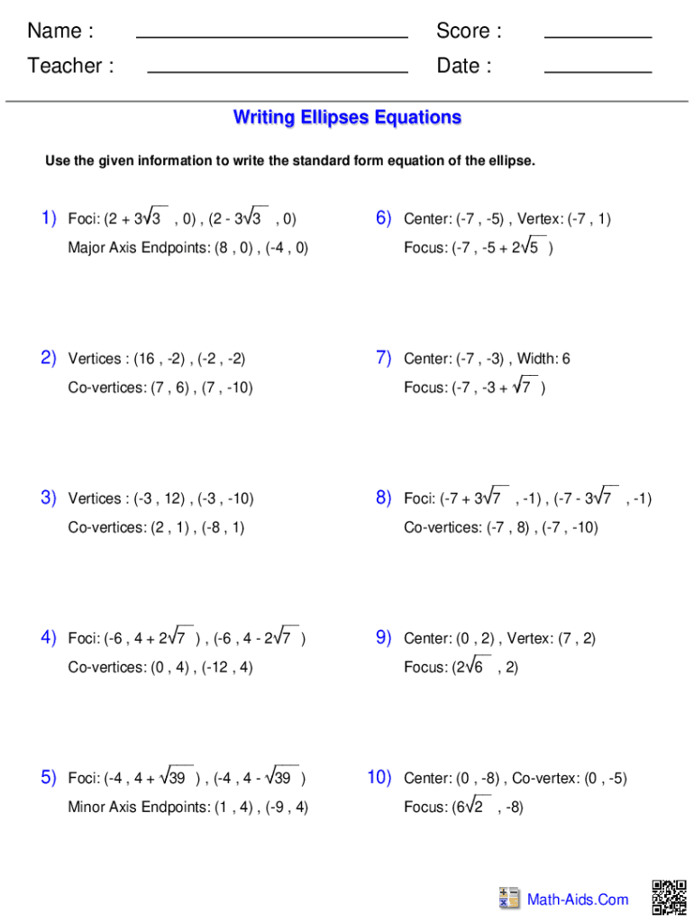 Fillable Online How to Write the Standard Form Equation of an Ellipse