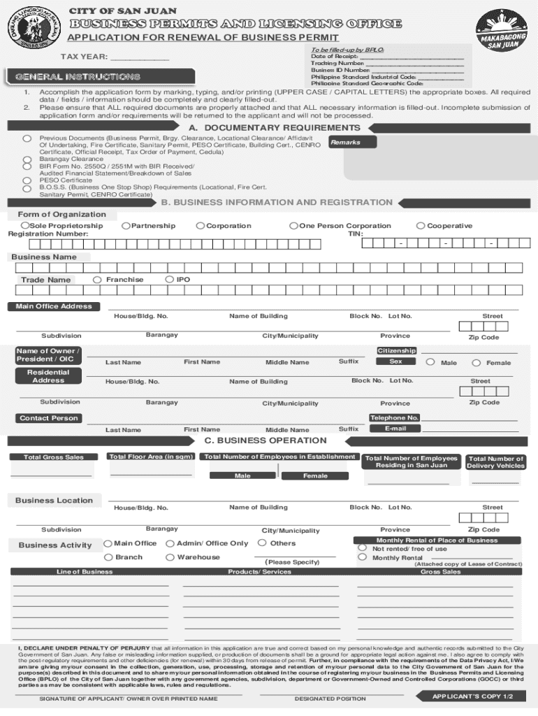 Fillable Online CITY OF SAN JUAN APPLICATION FOR RENEWAL OF Fax Fillable online city of san juan application for renewal of fax