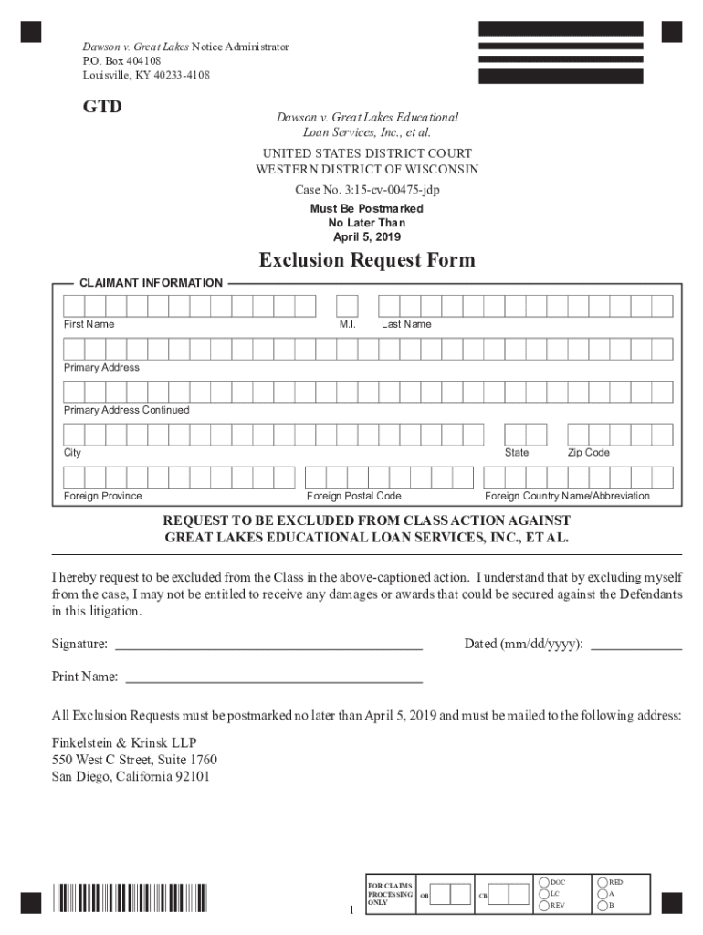 Fillable Online GTD Dawson v. Great Lakes Educational Loan Services