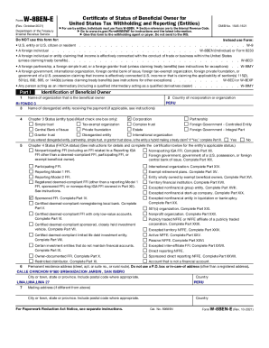 Form W-8BEN-E Certificate of Status of Beneficial Owner