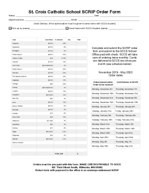 Fillable Online SCRIP Order Form - St. Croix Catholic School Fax Email ...