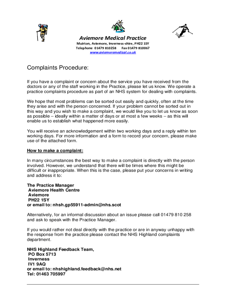 Fillable Online aviemoremedical co THE AVIEMORE MEDICAL PRACTICE My Surgery site Fax Email