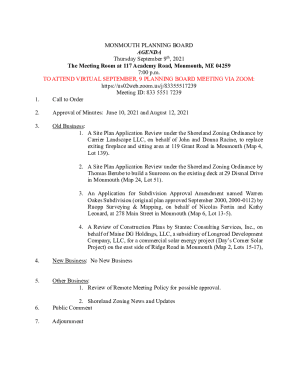 Fillable Online Planning Board Calendar of Events - Monmouth County Fax