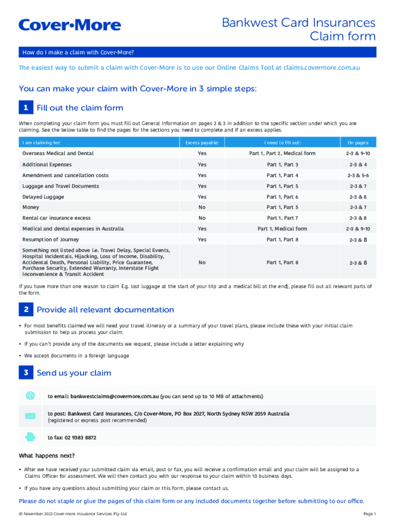 Fillable Online Fillable CoverMore Claim form Fax Email Print pdfFiller