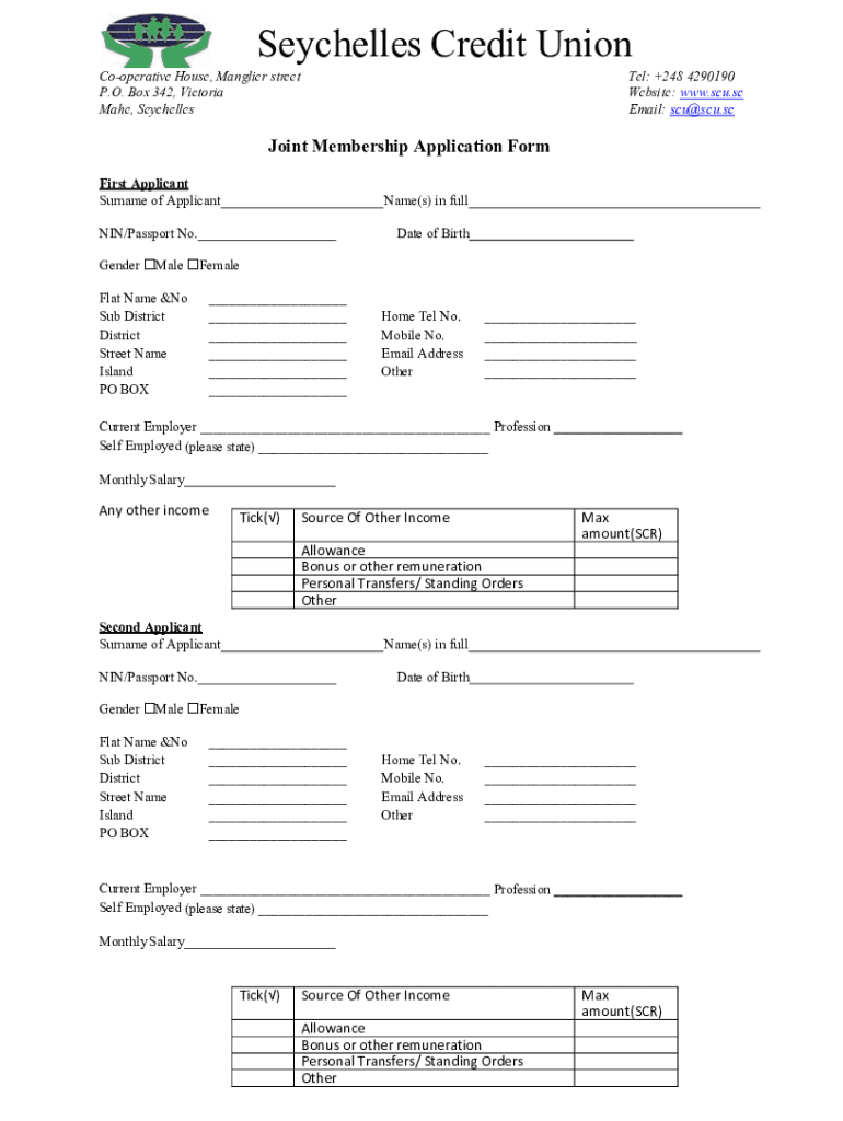 fillable-online-joint-membership-application-form-seychelles-credit-union-fax-email-print