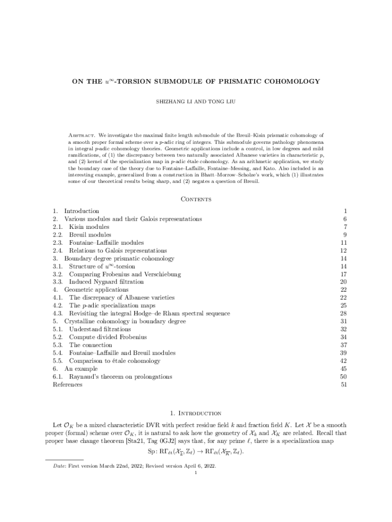 Fillable Online On the uinftytorsion submodule of prismatic cohomology