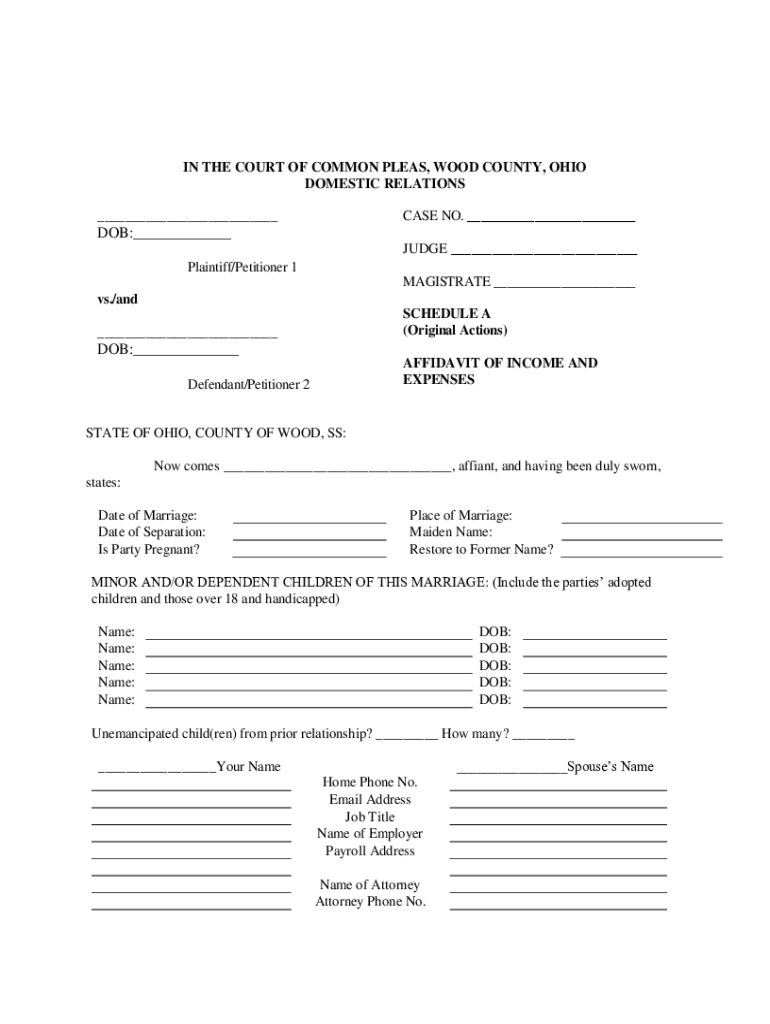 Fillable Online clerkofcourt co wood oh Uniform Domestic Relations Form