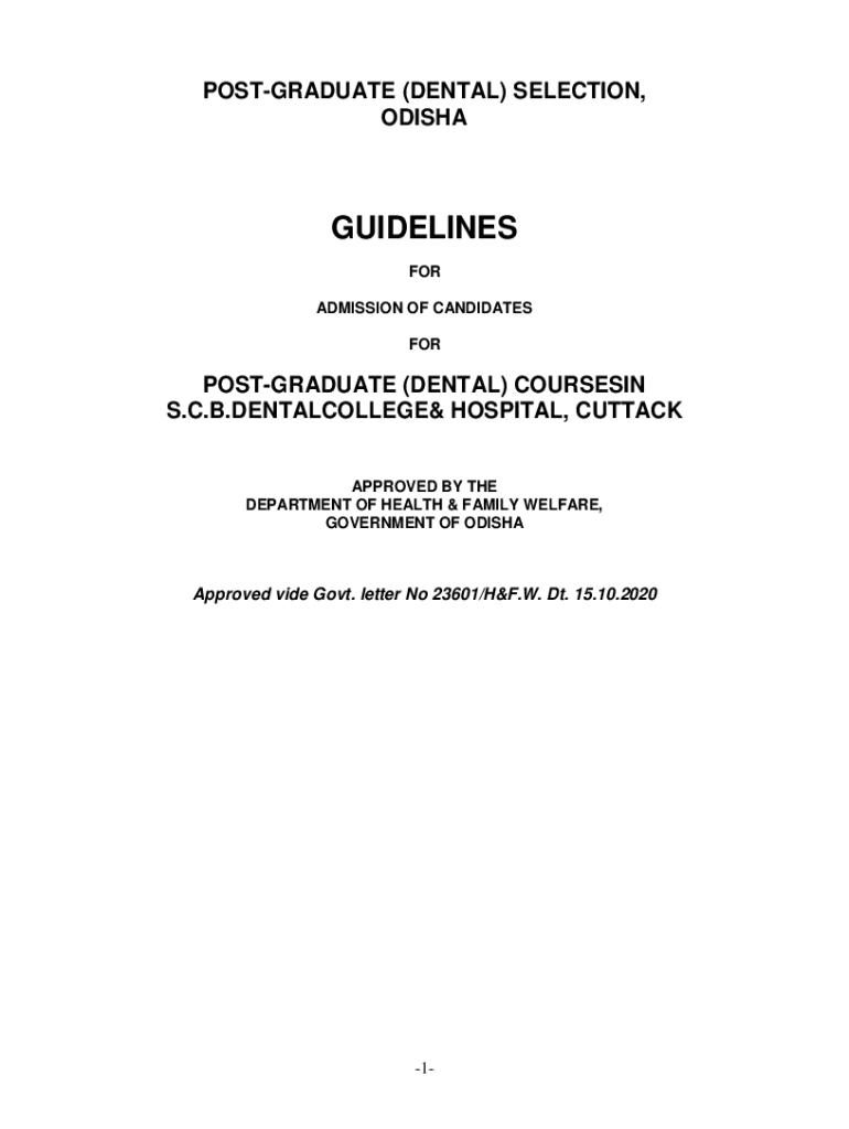 Fillable Online postgraduate (dental) selection, odisha DMET Fax