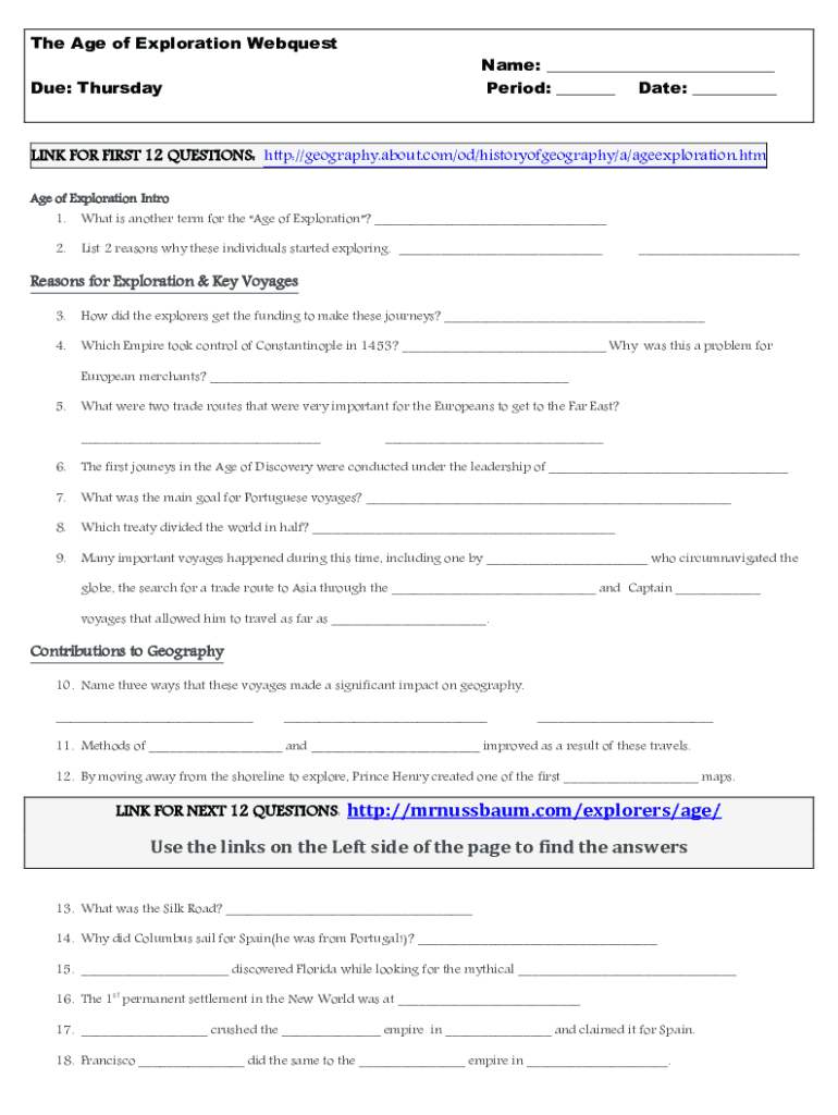 Fillable Online The Age of Exploration quest and Spain Builds