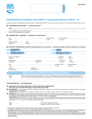 INPS MV70Identificazione finanziaria Area SEPAFinancial identification SEPA