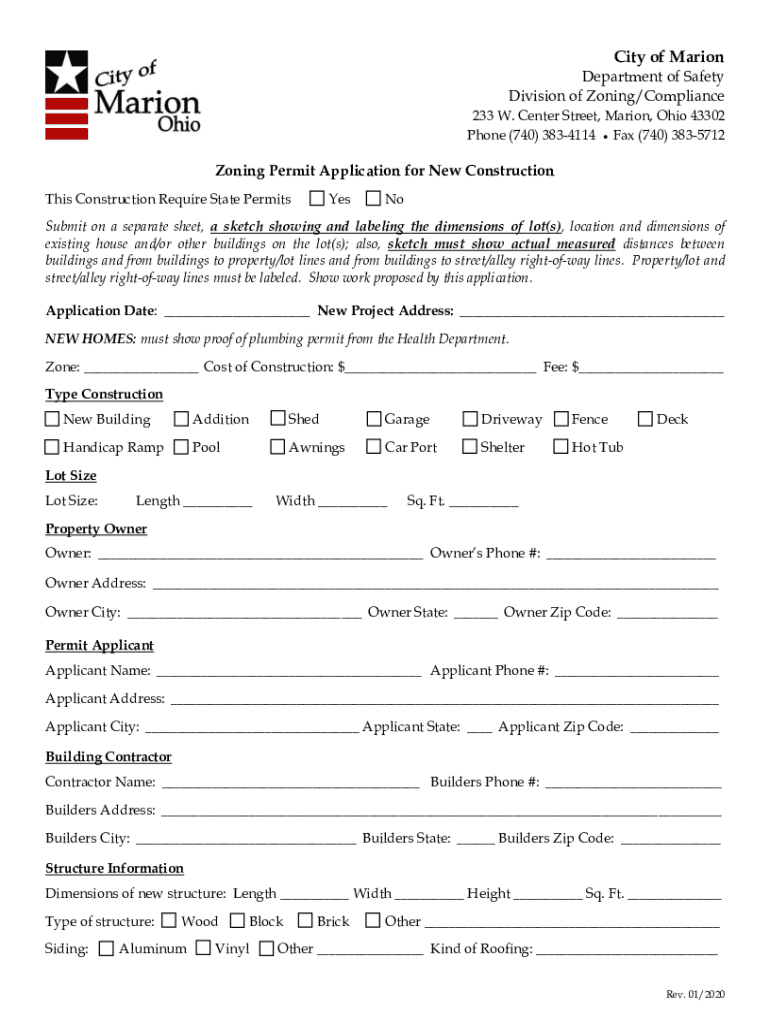 Fillable Online Marion City Zoning Department Ohio Fax Email Print pdfFiller