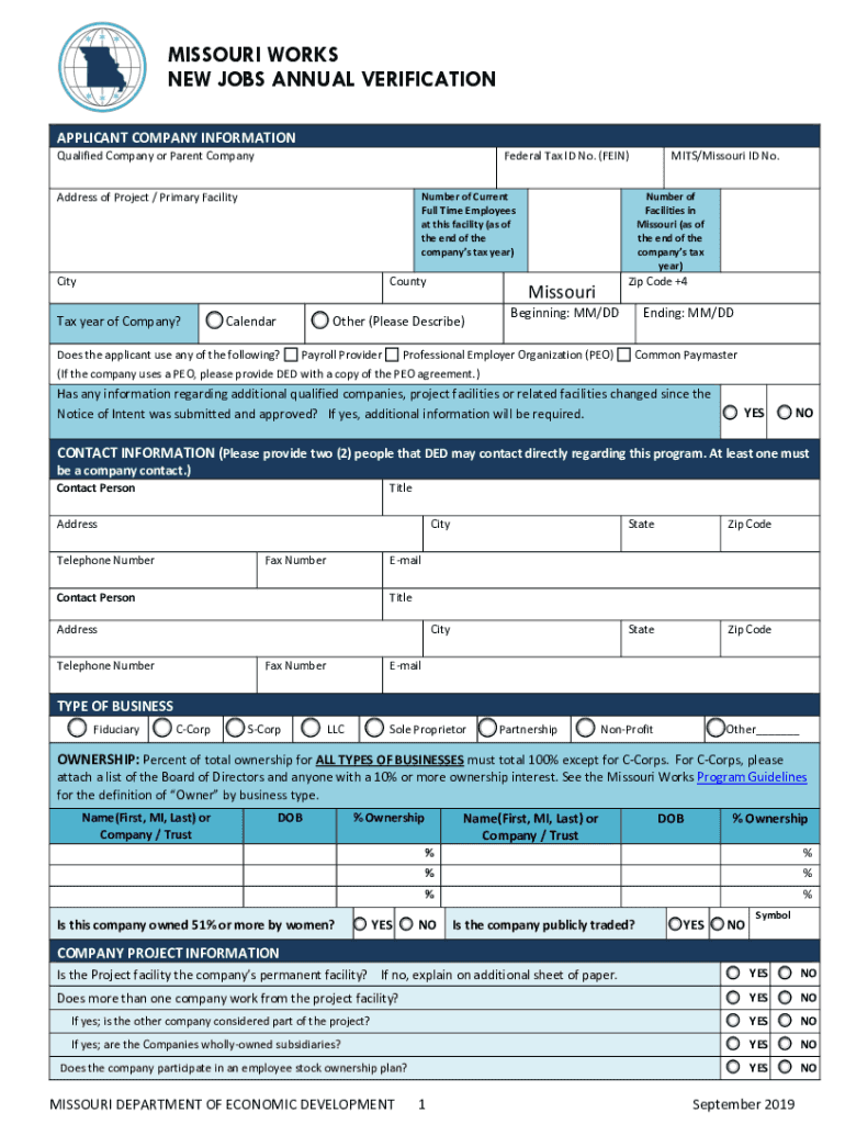 Fillable Online ded mo Missouri Tax ID (EIN) Number Application Manual