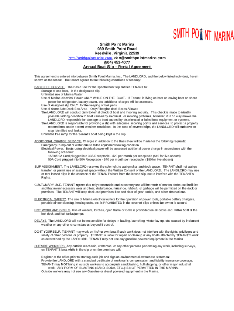 (804) 4534077 Annual Boat SlipRental Agreement Doc Template pdfFiller