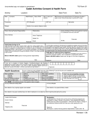 Cadet Activities Consent & Health Form