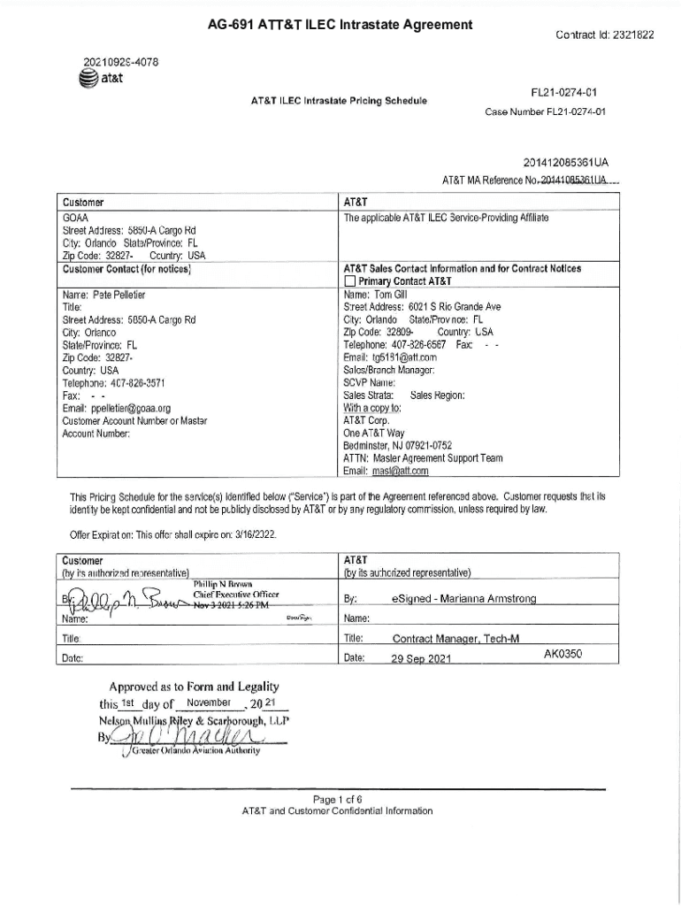 Fillable Online AG-691 ATT&amp;T ILEC Intrastate Agreement Fax Email Print - pdfFiller