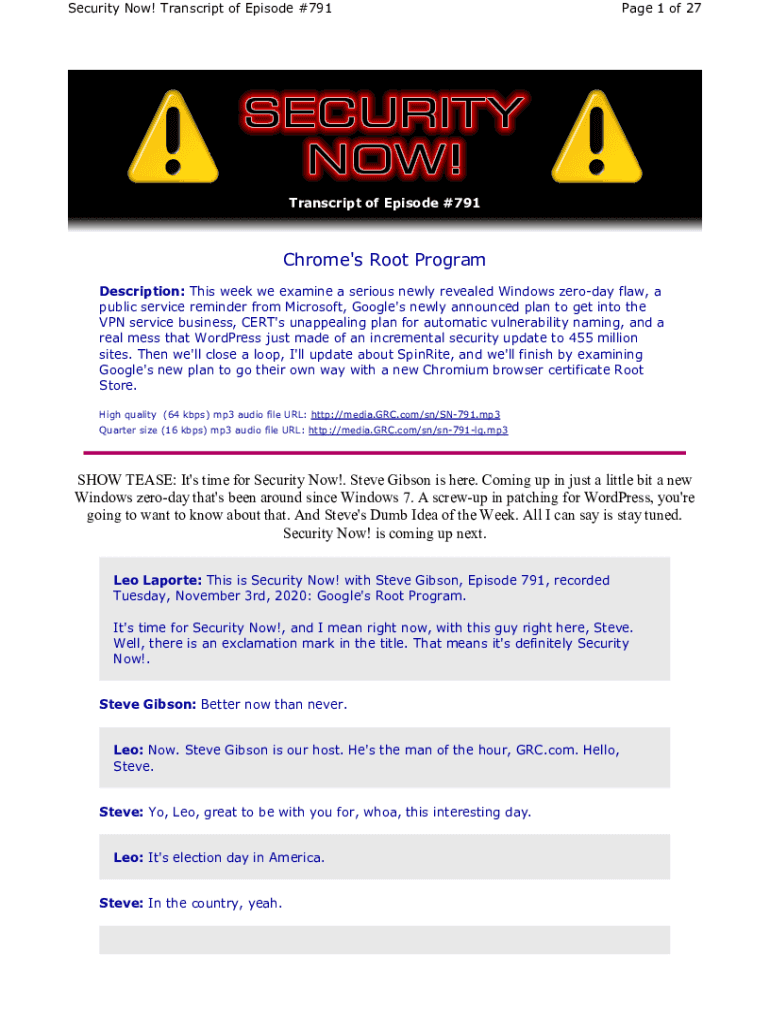 Fillable Online Security Now Episode 905 Transcript TWiT.tv Fax Email