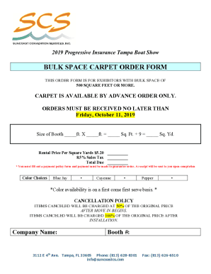 BULK SPACE CARPET ORDER FORM
