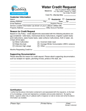Fillable Online Customer Forms - City of Lubbock Utilities Fax Email ...
