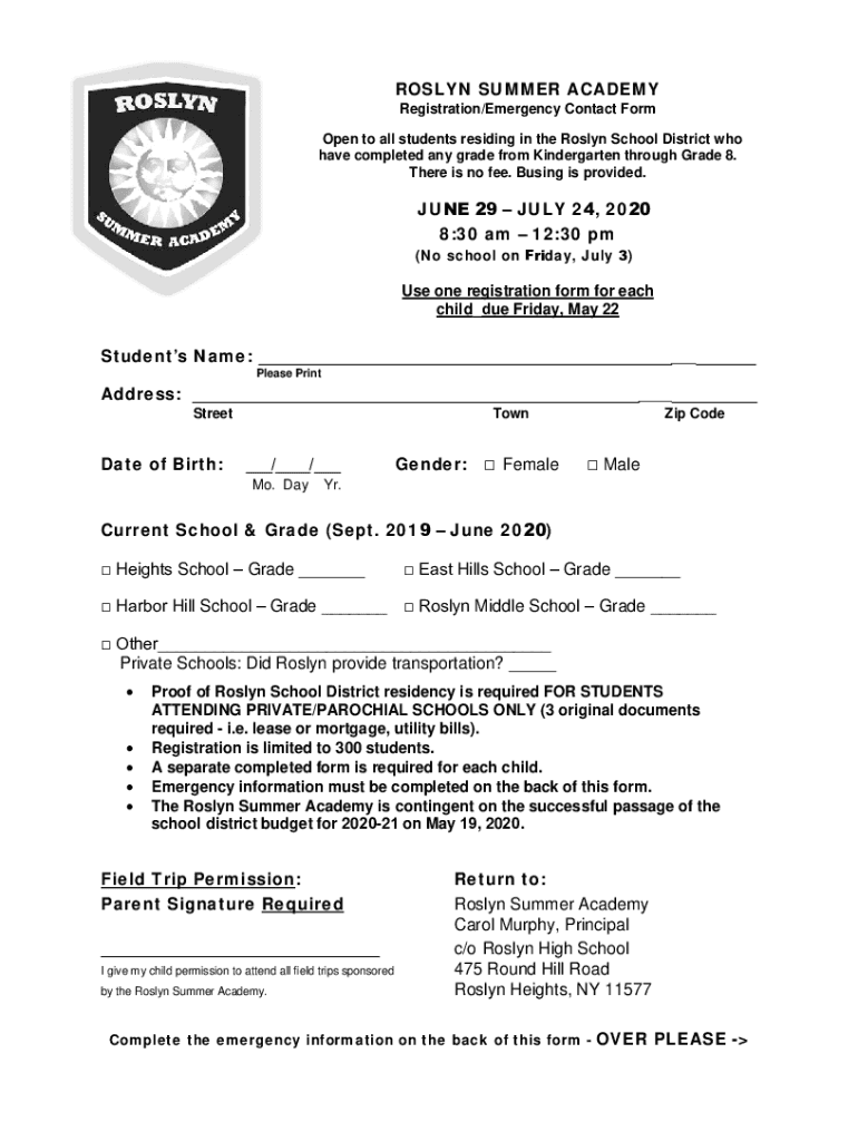 Fillable Online Registration Information and FormsCle ElumRoslyn