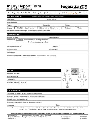 Injury Report Form - Federation University